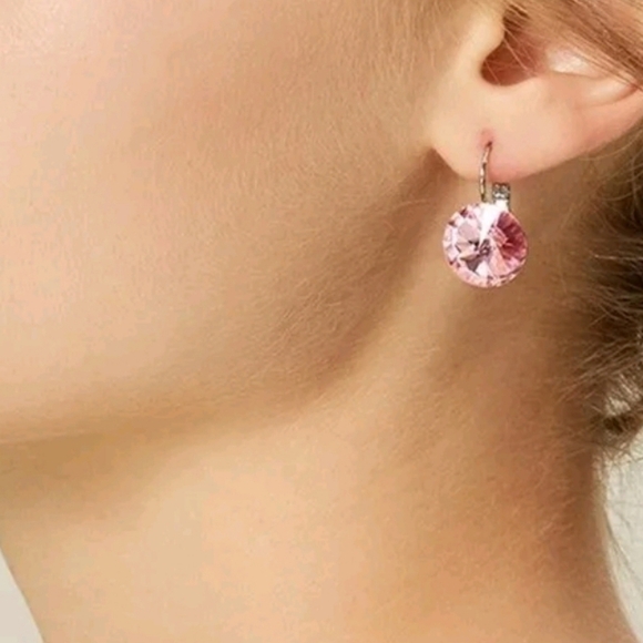 NEW Round Zircon crystal silver color earrings - Picture 2 of 2